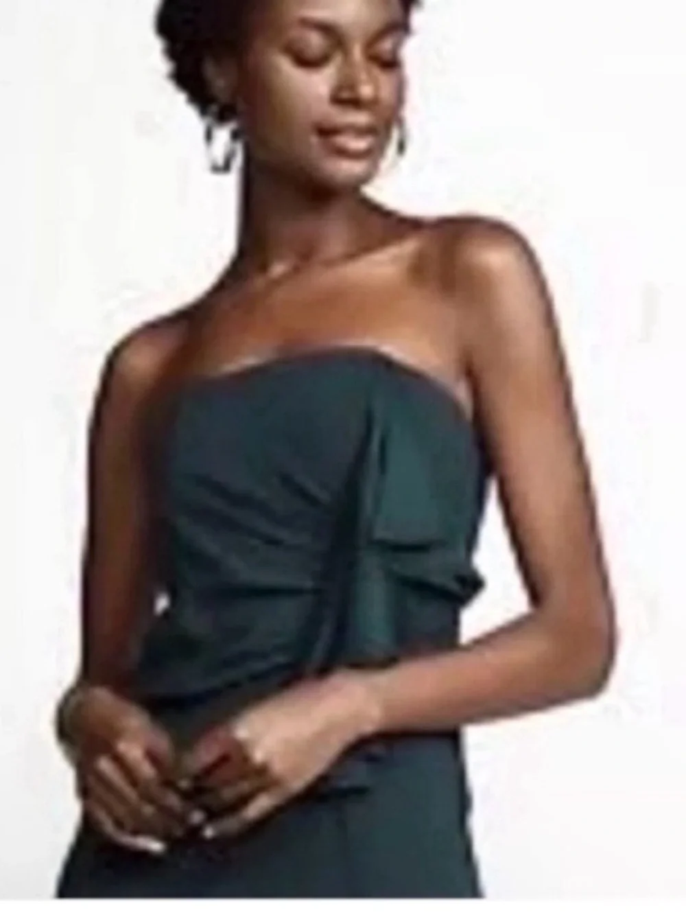 Diane Von Furstenberg Strapless Dark Green Strapless Ruffle Jumpsuit Size 6